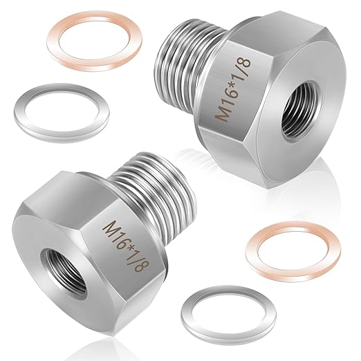 FANOVO 2pcs LS Oil Pressure Adapter, 304 Stainless Steel M16 1.5 to 1/8 NPT LS Swap Oil Pressure Fitting, LS Swap Oil Pressure Adapter, for GM LS Series Engines LS1 LSX LS3 5.3L 6.0L 6.2L