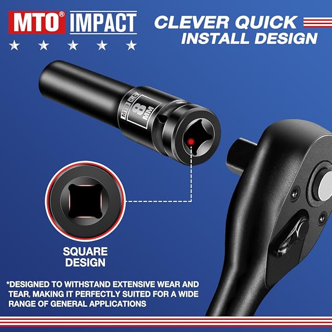 MTO 1/2" Drive 8mm Deep Impact Socket, 6-Point Metric Socket for Automotive Maintaince, CR-V Steel Meets ANSI Standards