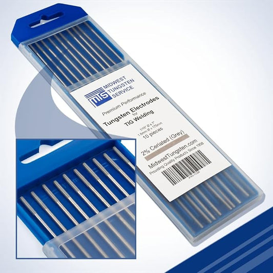 Midwest Tungsten Service TIG Welding Tungsten Electrodes 10-Pack (Grey - 2% Ceriated Tungsten (WC20/EWCe-2), 1/16")