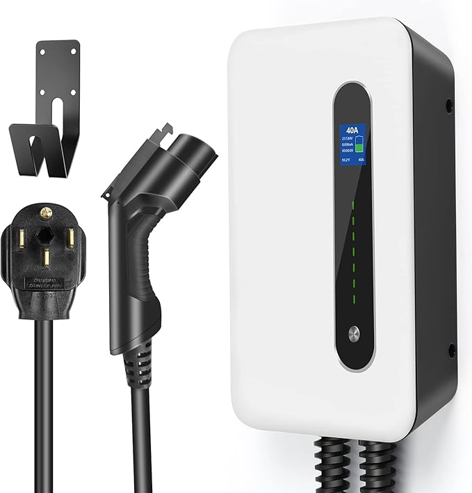 40A EV Charger Level 2 Station,9.6KW NEMA14-50 Wall Electric Vehicle Charging Station for Electric and Hybrid Vehicles with 20ft Charging Cable