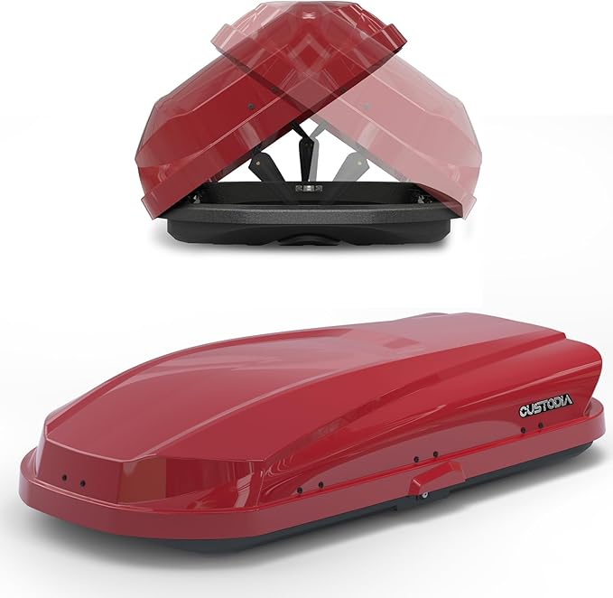 Hard Shell Roof Cargo Carrier with Security Keys, Roof Box, Cargo Box, 62.52 (L) x32.48 (W) x 13.19(H) Inches, 14 Cubic Feet (Tool-Free Install), Red