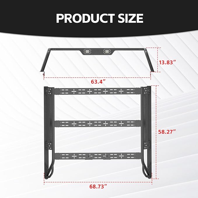 13.8" High Overland Bed Racks Truck Cargo Carrier Compatible with 2019-2026 Silverado 1500 & GMC Sierra 1500 with 2 LED Lights and Bed Rails, Full-Size Truck Rear Ladder Rack Back Cross Bars