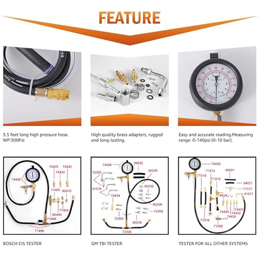 0-140PSIFuel Injection Pressure Tester Kit, Pro Fuel Pressure Tester Kit, Car Truck Motorcycle Diagnostic Tool