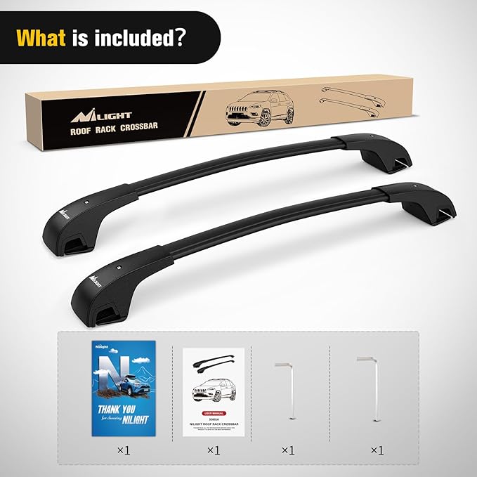 Nilight Roof Rack Cross Bars Fit for Jeep Cherokee 2014 2015 16 17 18 19 20 21 2022 2023 with Side Rails, Adjustable Aluminum Car Crossbars for Cargo Carrier Luggage Bike Kayak Rooftop Tent Snowboard