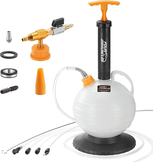 FOUR UNCLES 6L Pneumatic/Manual Oil Extractor Pump - Fluid Extractor with 59" Main Hose, Three 41" Extension Tubes for Automotive Oil Change, a Brake Bleeding Hose for Brake Fluid Change