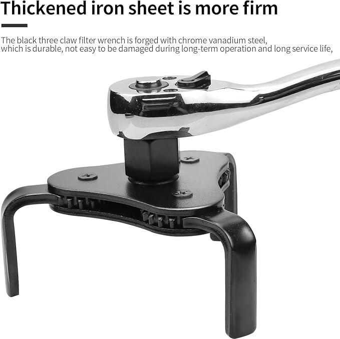 Universal Adjustable Oil Filter Wrench with 3 Jaw 2-1/2 inch to 4.5 inch Oil Filter Wrench Tool Kit(Black)