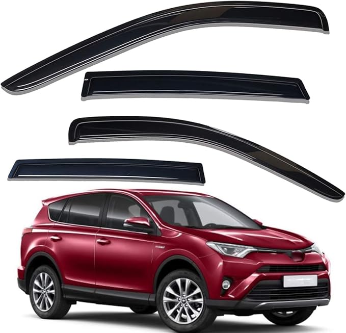 Lightronic Extra Durable Outside-Mount Auto Vent Window Visor, Fits 2013-2018 Toyota Rav4, UV Protection Rain Guard, Original Wind Deflector, No-Drill Easy Install, Dark Smoke, 4-Pcs