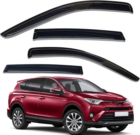 Lightronic Extra Durable Outside-Mount Auto Vent Window Visor, Fits 2013-2018 Toyota Rav4, UV Protection Rain Guard, Original Wind Deflector, No-Drill Easy Install, Dark Smoke, 4-Pcs