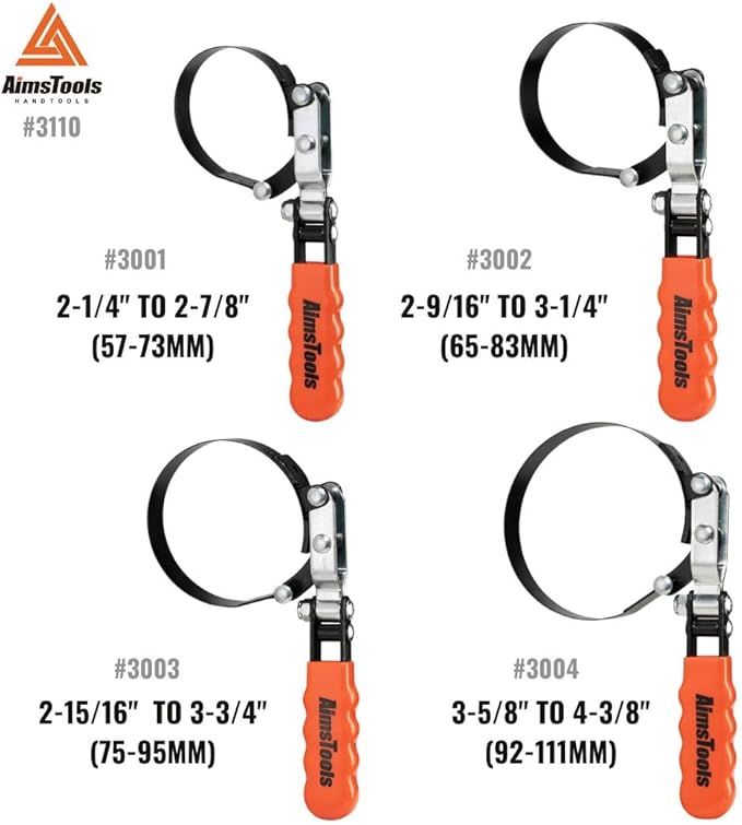 3110 4 Piece Professional Oil Filter Wrench Set with Stand - Wrenches Cover 2 1/4 Inch to 4 3/8 Inch(57mm to 111mm) for Oil Changes
