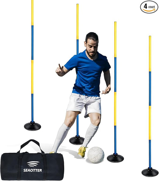 SEAOTTER Soccer Agility Poles Set, 4/6/10 Pcs 6ft Detachable Sports Trainning Speed Poles Slalom Poles with Rubber Base, Agility Training Equipment for Football, Rugby, Basketball, Indoor & Outdoor