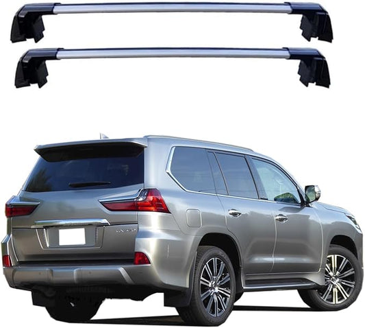 ROKIOTOEX Roof Rack Crossbars - Fit 2016-2021 Lexus LX Flush Side Rail - Panoramic Sunroof - 220LBs Load Bar- Metal Locking Cap - Easy Install & Adjusting - Wind Noise Reduction Strip - Silver Coyote