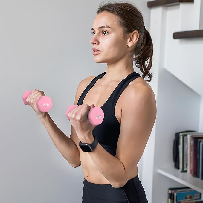 MADOG Dumbbell Set, Anti-Slip Neoprene Coated Hexagon Hand Weights for Home Gym Equipment Workouts Strength Training