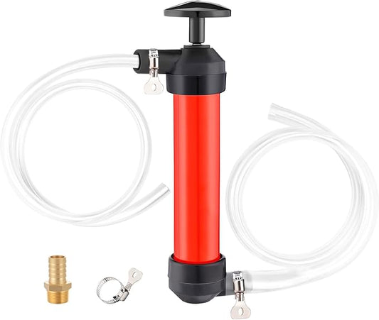 MADHOLLY Hand Fuel Pump with 3 Leakproof Clamps - RV Essentials Winterizing Kit, Antifreeze/Gas/Oil Transfer Siphon Pump