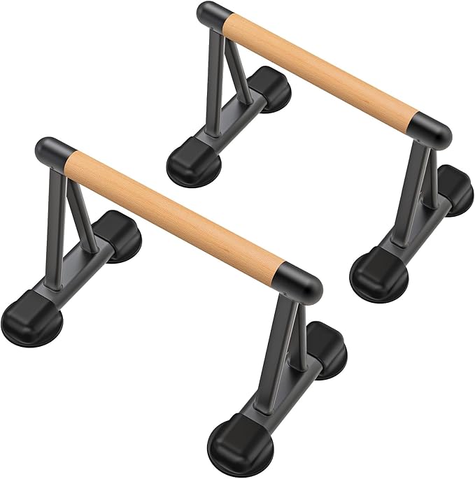 Dolibest Push Up Bar, 12'' High Parallettes Bars with Wooden Handles, Stable and Comfortable Calisthenics Equipment, Suitable for Handstand, L-Sit, Dip Bar, Strength Training for Indoor Outdoor Use