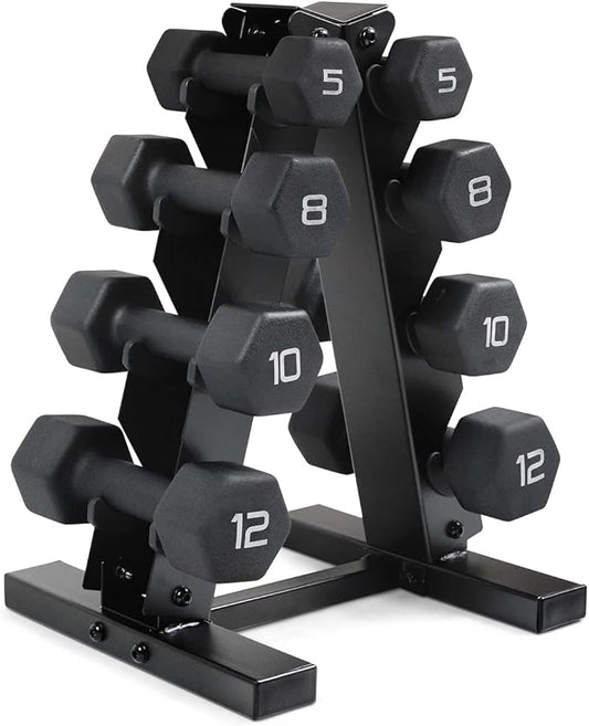 WF Athletic Supply Black Neoprene Dumbbell Set, Non-Slip & Hex Shape, Great for Muscle Toning, Strength Building & Weight Loss; Sizes, Dumbbells Only & w/Rack Options Available
