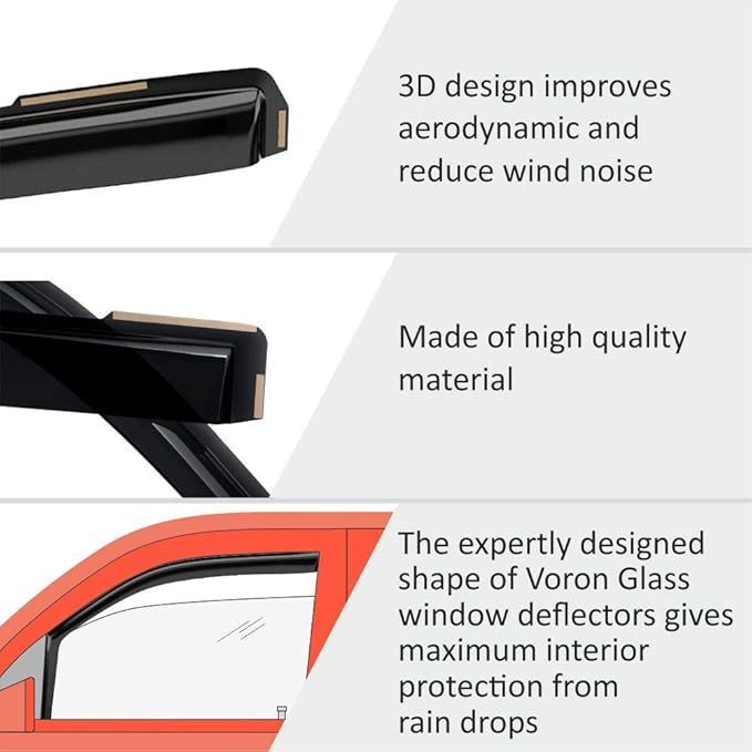 Voron Glass in-Channel Extra Durable Rain Guards for Trucks Dodge RAM 1500 2019-2026 Quad Cab, Window Deflectors, Vent Window Visors, 4 Pieces - 230088
