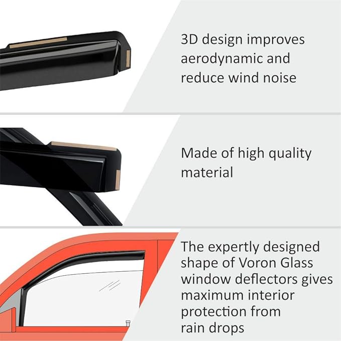 Voron Glass in-Channel Extra Durable Rain Guards for Trucks Chevrolet (Chevy) Silverado/GMC Sierra 1500 2019-2026 Double Cab, Window Deflectors, Vent Window Visors, 4 Pieces - 230091