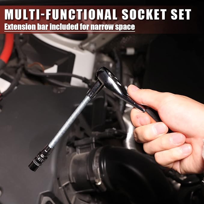 Egofine 53 Pieces 1/4 inch Drive Socket Ratchet Wrench Set with 72 Tooth Reversible Ratchet, with Bit Socket Set and Extension Bar for Auto Repairing and Household, with Storage Case