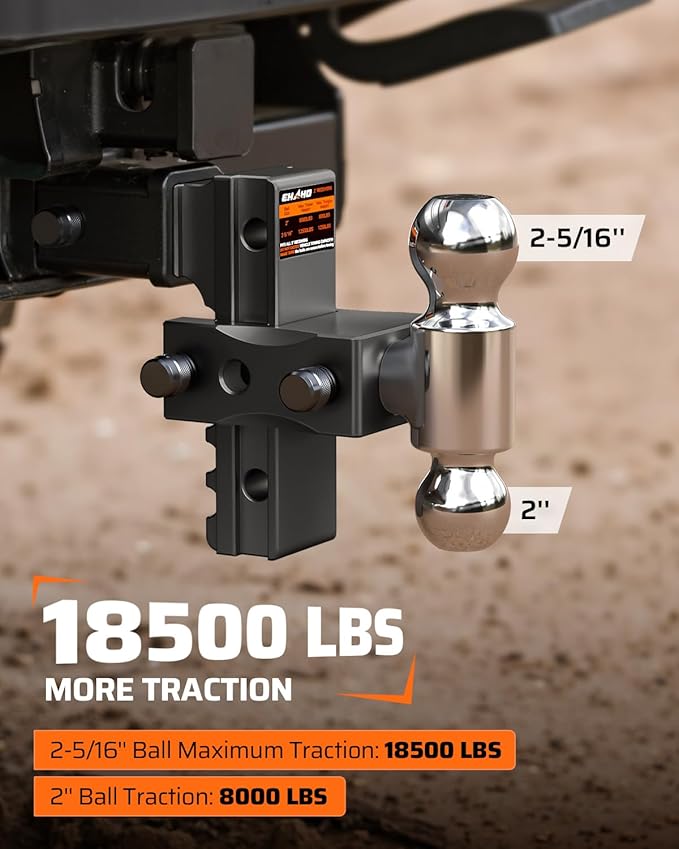 Ehaho Adjustable Trailer Hitch, Drop Hitch 2.5 Inch Receiver with 6 Inch Drop/Rise for Truck 12,500 LBS GTW, 360° Rotating Towing Hitch Balls Double Anti-Theft Locking Hitch Pins