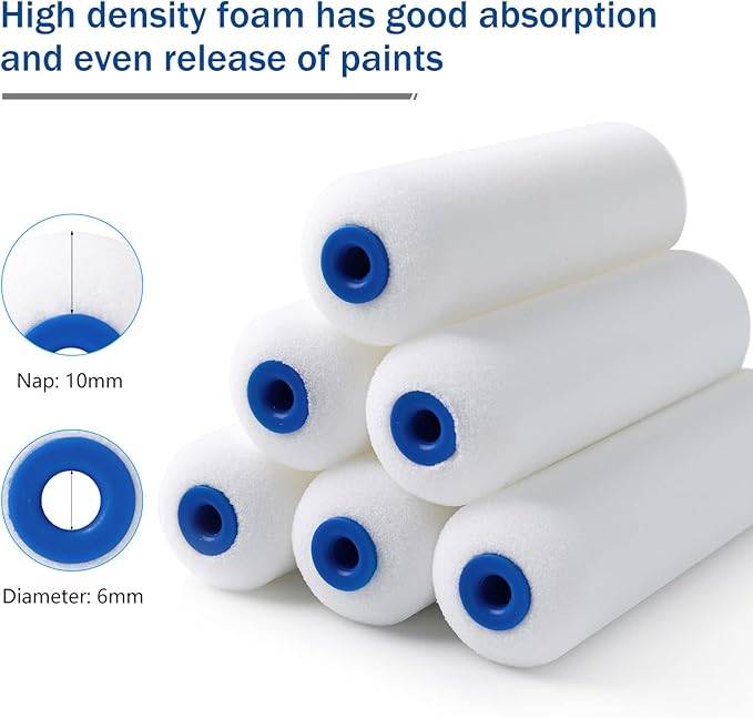 Mister Rui Foam Paint Roller, 4 Inch Paint Roller 10 Pack, Small Paint Roller, Foam Paint Roller 4 Inch, Small Foam Paint Roller High Density, 4 Inch Foam Rollers for Painting Walls, Cabinets