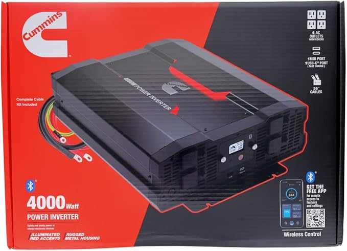 Cummins 4000 Watts Inverter Modified Sine Wave Truck Inverter 12 Volts to 110 Volts Four AC Outlets Two USB Ports (Plus Cable Kit)- CMN4000W - Inverters for Vehicles, Van Life, Camping