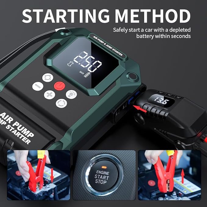 Jump Starter with Air Compressor,2000A 150PSI Car Jump Starter,21800mAh Battery Jump Starter Portable,12V Jump Box with Smart Jumper Cable LCD Display,Lights(Up All Gas/12.0L Diesel)