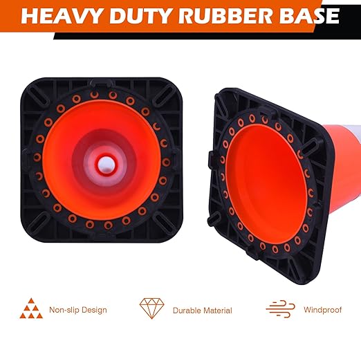 4 Pack 18" Orange PVC Traffic Safety Cones with Weighted Black Base – Durable High-Visibility Cones for Parking, Construction, Roadwork, and Driving Practice (Orange, 18 inch -4 Pack)