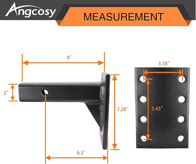 3-Position Pintle Mount for 2" Hitch Receiver, 10,000 lbs, 9-Inch Length, Black