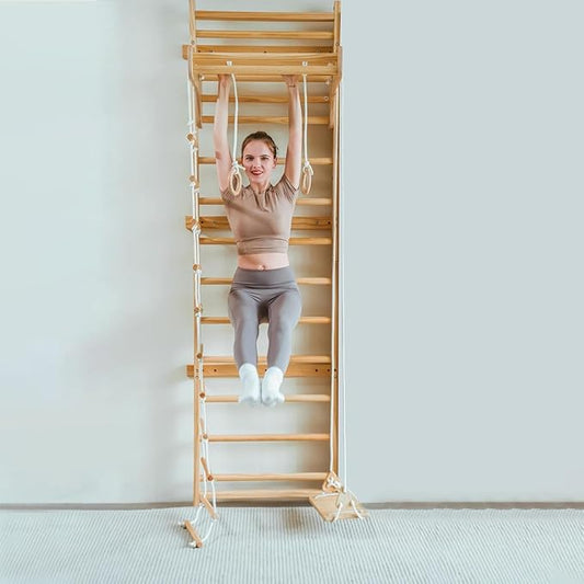 Avenlur Betula Swedish Ladder Wall Gym - Indoor Playset with Swing, Rope Ladder, Pull-Up Bar, and Slide - Indoor Gym for Kids and Adults