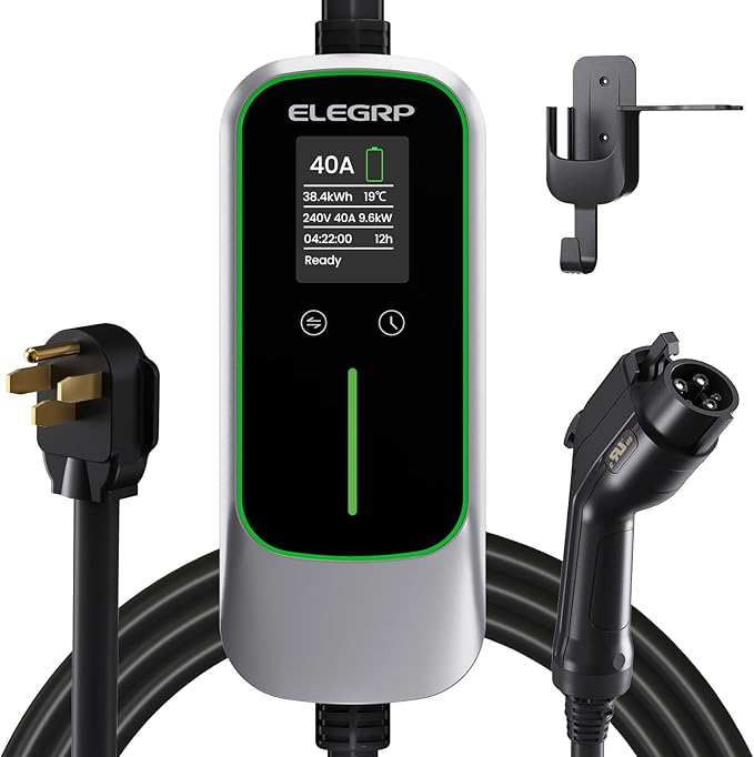 ELEGRP Level 2 EV Charger 40 Amp, Home & Portable Electric Car Charging Station with 25FT J1772 Charger and NEMA 14-50 Plug, 9.6kW for BEVs & PHEVs, ETL Certified PBE & LCR Tech