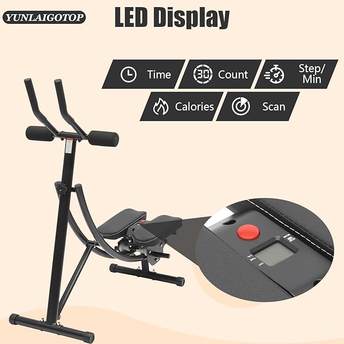 Abdominal Crunch Coaster, Height Adjustable Ab Trainer Abdominal Whole with LCD Monitor & Six Silent Rollers, Body Workout Machine for Home, Companies, Gyms