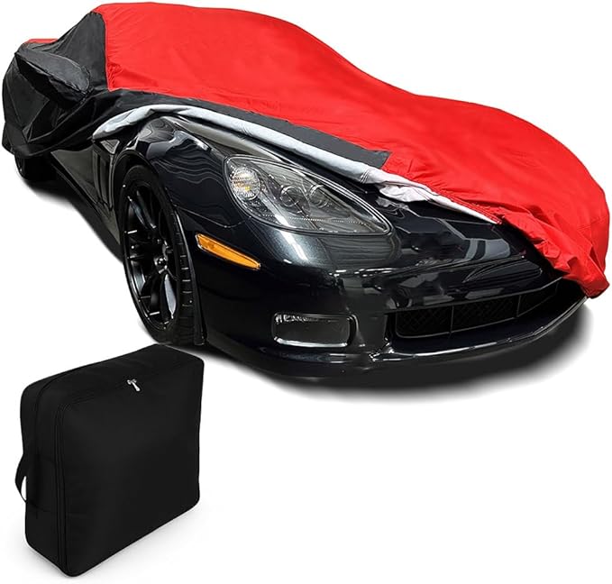 C6 Corvette Car Cover - Custom Fit Outdoor/Indoor Protection Ultraguard Plus 300 Denier Water Resistant for 2005-2013 C6, Z06, ZR1, Grand Sport Corvettes (Red/Black)