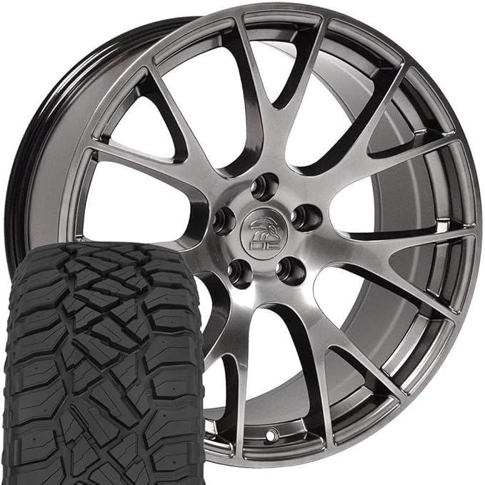 OE Wheels DG69 22 Inch Rims and Tires Fit Ram Hellcat Style 5x139.7 22x10 Gloss Hyper Black - TerraMax RT 33x12.50/22 (Set of 4)