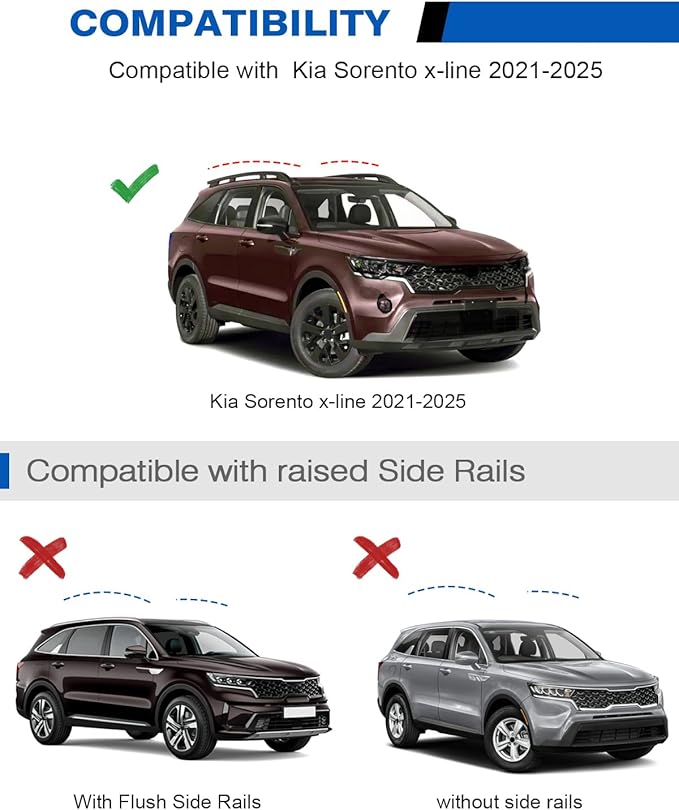 300lbs Lockable Roof Rack Cross Bars Compatible with Kia Sorento X-Line & X-Pro 2021 2022 2023 2024 2025 (with Raised Rails,Not Flushed Rails), Crossbars Rooftop Cargo Carrier Luggage