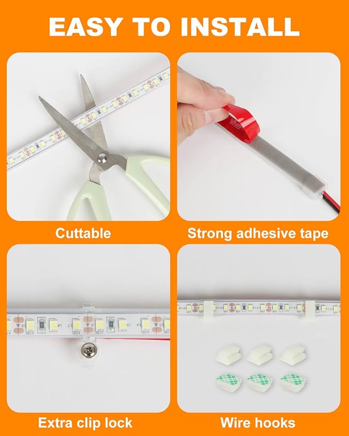 RV Awning Lights 12vdc 20ft White Exterior LED Strip Outdoor Camper Waterproof IP67 Motorhome Travel Trailer Canopy RV Underglow Tape Lights