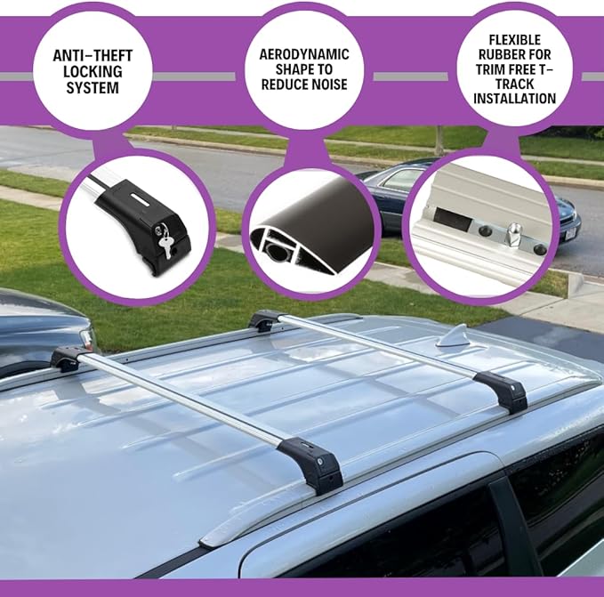 ERKUL Roof Rack Cross Bars for Volvo XC60 2009-2017 | Aluminum Crossbars with Anti Theft Lock for Rooftop | Compatible with Flush Rails - Silver