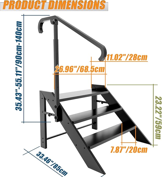 Step Ladder 3 Step Folding, Step Stool Foldable, RV Steps with Non Slip Feets, Max Load Capacity 660lbs Hot Tub Steps for Home, Travel Trailer, Camper, Mobile Home, Spa, and Porch (3 Step)