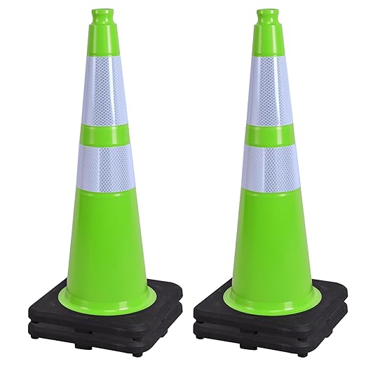OrangeStar 28" Traffic Cones 4-Pack, Green Safety Cones with Reflective Collars, Weighted Rubber Base for Highway, Roadwork, Parking Lot Safety, Warehouse, Indoor & Outdoor Use