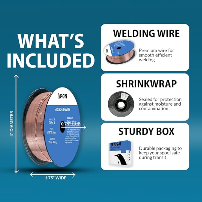 PGN Solid MIG Welding Wire - ER70S-6 .030 Inch - 2 Pound Spool - Mild Steel MIG Wire with Low Splatter and High Levels of Deoxidizers - For All Position Gas Welding