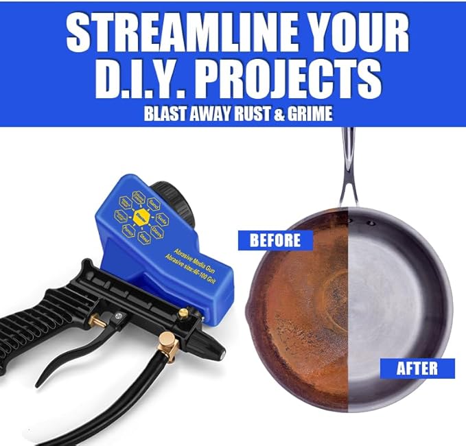 NANPU Light-Duty Air Sandblaster Gun Kit with Siphon & Gravity Feed, Ceramic Nozzle, Metal Body, for Small Project Surface Prep, Paint & Rust Removal, Metal/Wood/Glass Etching, Requires Air Compressor