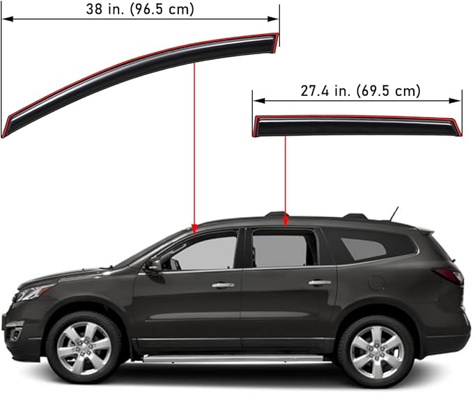 Lightronic Extra Durable Clip-on in-Channel Auto Vent Window Visor, Fits 2009-2017 Chevrolet Traverse, UV Protection Rain Guard, Original Wind Deflector, No-Drill Easy Install, Dark Smoke, 4-Pcs