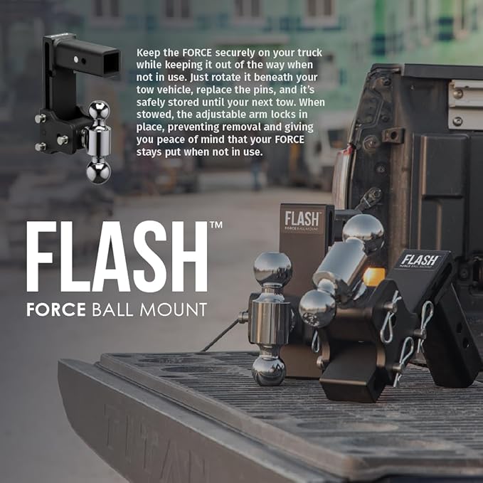 FASTWAY Flash Force Adjustable Steel Ball Mount, Dual Hitch Balls, Quick Height Adjustment, Stowable, for 2" and 2-1/2" Receiver, Heavy Duty (67-00-7130, 3" Drop, 3-1/2" Rise, 2" Receiver)