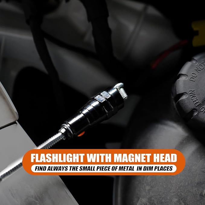 Telescoping Magnetic Pickup Tool Set with 1 & 15 lb Pick Up Sticks, Round and Square Adjustable Inspection Mirror and Flexible LED Flashlight, Christmas Stocking Stuffers for Men Adults, Gifts for Him