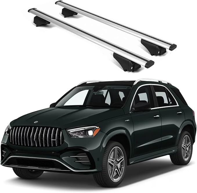 ERKUL Roof Rack Cross Bars for Mercedes Benz GLE (V167) 2019-2026 | Aluminum Crossbars with Anti Theft Lock for Rooftop | Compatible with Raised Rails - Silver