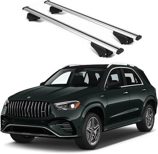 ERKUL Roof Rack Cross Bars for Mercedes Benz GLE (V167) 2019-2026 | Aluminum Crossbars with Anti Theft Lock for Rooftop | Compatible with Raised Rails - Silver