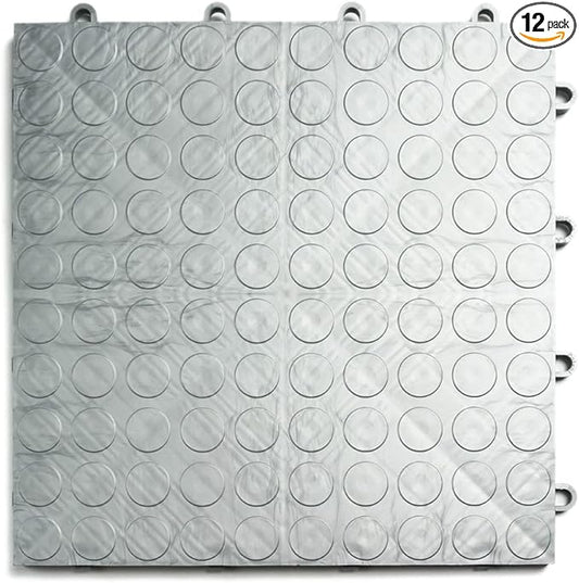 Big Floors GarageDeck Coin Pattern, Durable Copolymer Interlocking Modular Non-Slip Garage Flooring Tile (Alloy, 12 Pack of 12 x 12" Tiles)