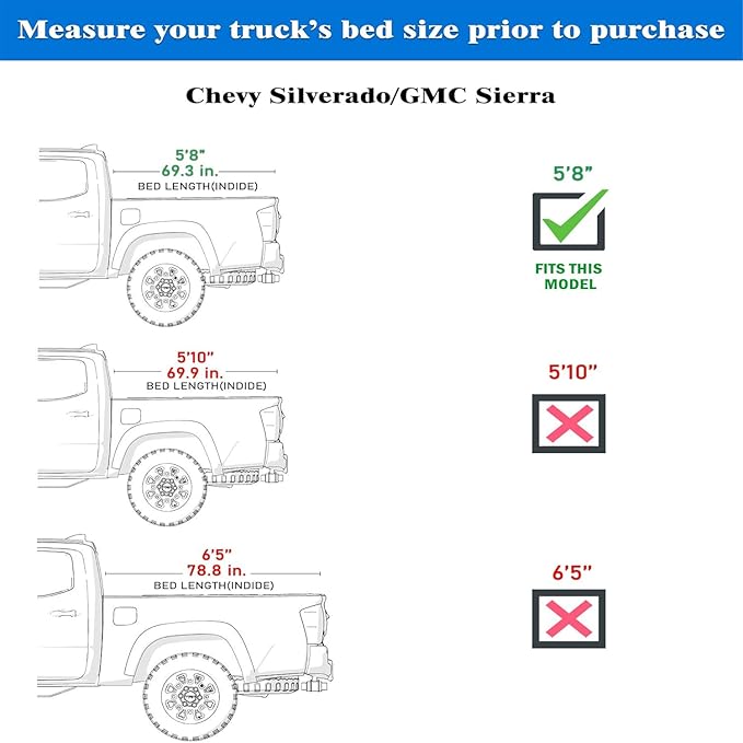 Low Profile Flip Up Truck Bed Tonneau Cover Fits 2019-2026 Chevy/GMC Silverado/Sierra 5'8" Bed (69.6")