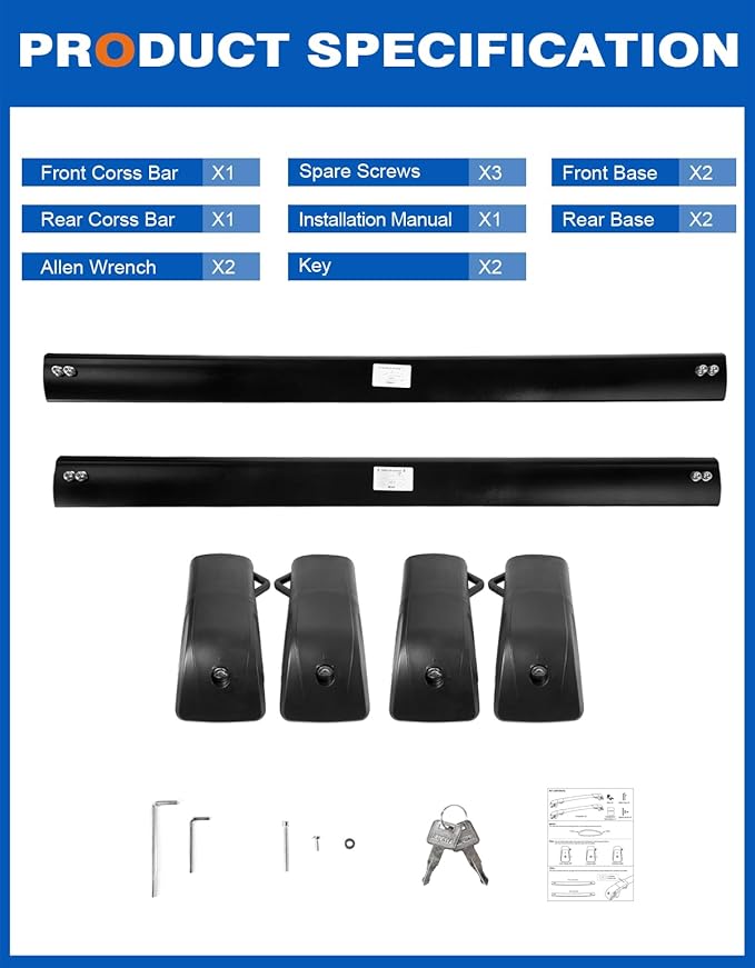 Lockable 300lbs Roof Rack Cross Bars Compatible with 2025 2026 Chevy Chevrolet Equinox with Raised Side Rails (Not for EV), Heavy Duty Aluminum Roof Rails Crossbars Cargo Black Rooftop.