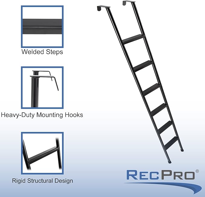 RecPro RV Bunk Ladder 85" | Black | Mounting Brackets Included | Aluminum | Made in USA