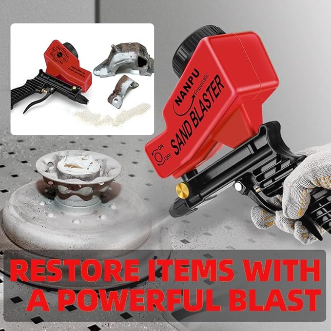 NANPU Light-Duty Air Sandblaster Gun Kit with Gravity Feed, Ceramic Nozzle, Metal Body, for Small Project Surface Prep, Paint & Rust Removal, Metal/Wood/Glass Etching, Requires Air Compressor